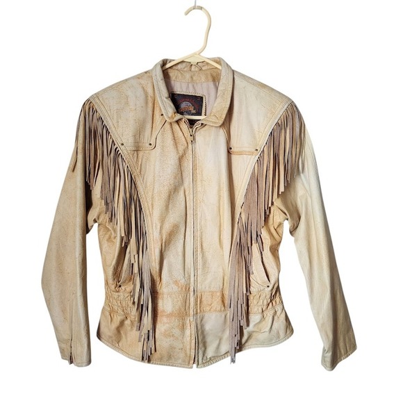 80s ADVENTURE BOUND by WILSONS Leather Fringe Jacket Western Rodeo Cowgirl L‎